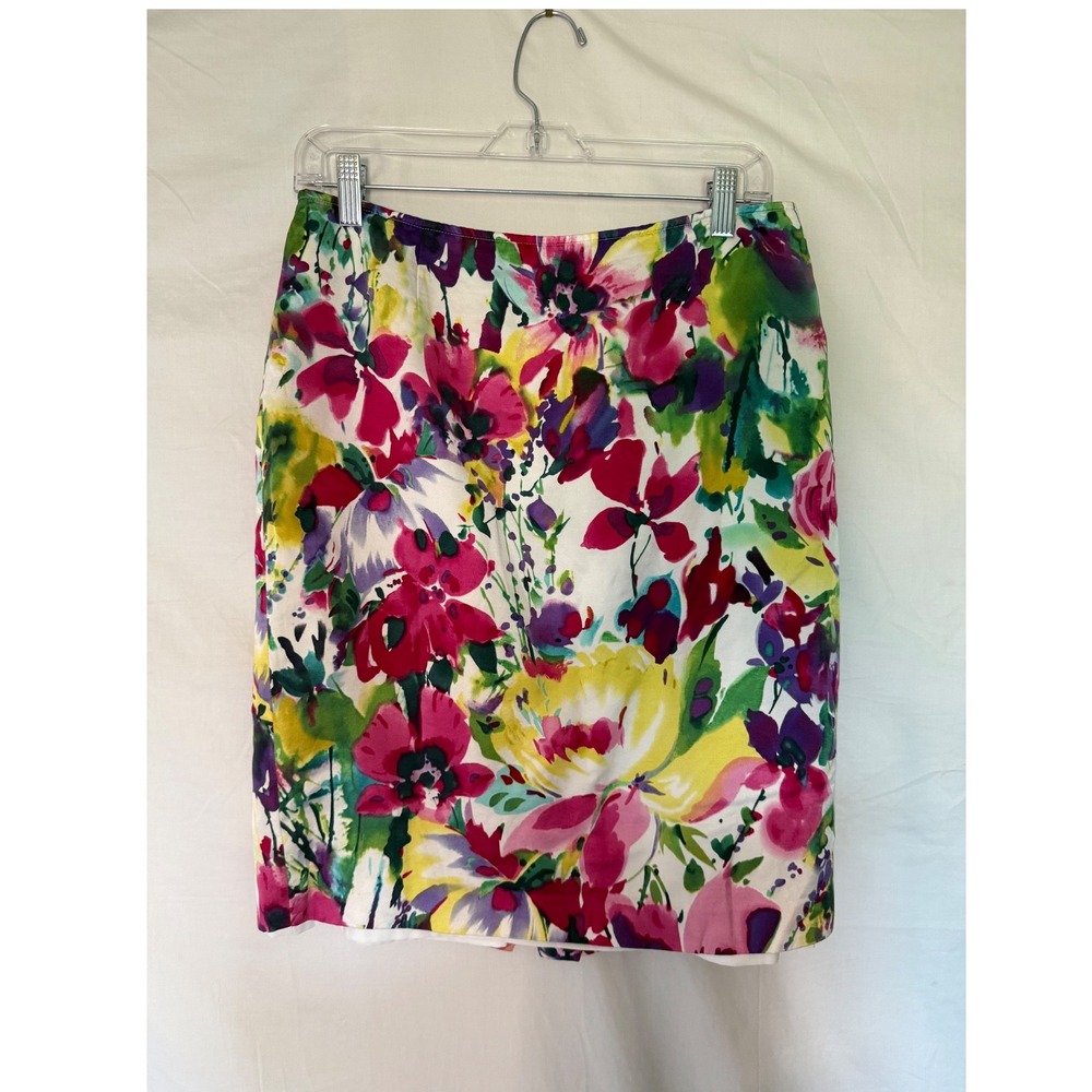 Jones New York Collection Women Floral Silk Blend Pencil Skirt Watercolor Sz 10